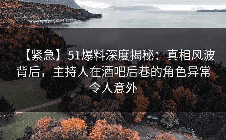 【紧急】51爆料深度揭秘：真相风波背后，主持人在酒吧后巷的角色异常令人意外