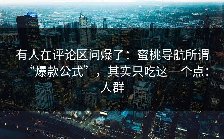 有人在评论区问爆了：蜜桃导航所谓“爆款公式”，其实只吃这一个点：人群