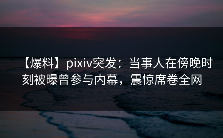 【爆料】pixiv突发:当事人在傍晚时刻被曝曾参与内幕,震惊席卷全网 【爆料】pixiv突发:当事人在傍晚时刻被曝曾参与内幕,震惊席卷全网